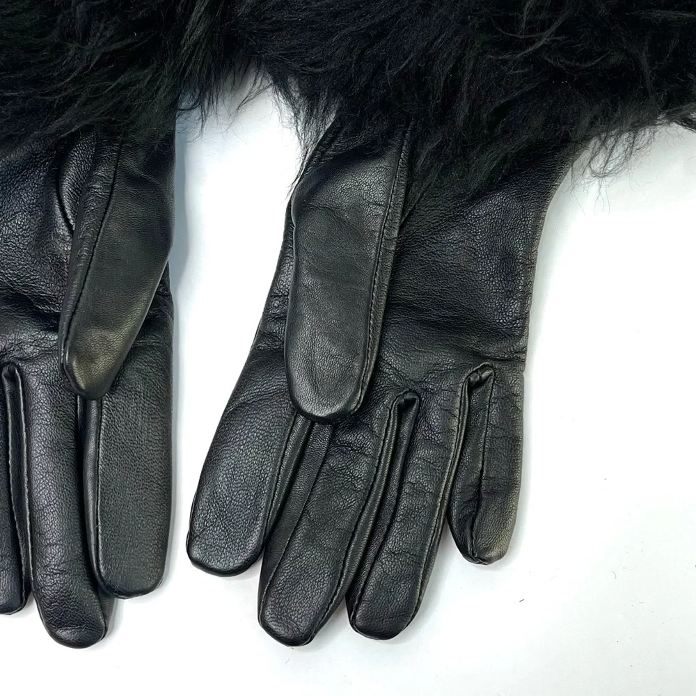UGG Black Leather Gloves Fur Trim Black NEW Touchscreen Tech Size S